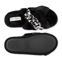JS Jessica Simpson Oversized Chain Plush Womens Slip-On Slippers