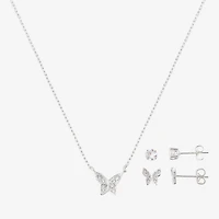 Gratitude & Grace Girls Cubic Zirconia Pure Silver Over Brass Butterfly 3-pc. Jewelry Set