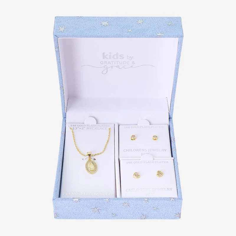 Gratitude & Grace Virgin Mary Our Lady Of Guadalupe Girls Cubic Zirconia 14K Gold Over Brass Heart 3-pc. Jewelry Set