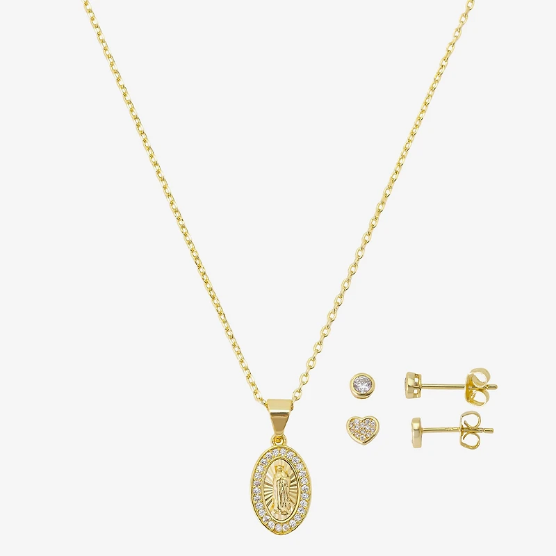 Gratitude & Grace Virgin Mary Our Lady Of Guadalupe Girls Cubic Zirconia 14K Gold Over Brass Heart 3-pc. Jewelry Set
