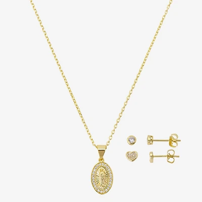 Gratitude & Grace Virgin Mary Our Lady Of Guadalupe Girls Cubic Zirconia 14K Gold Over Brass Heart 3-pc. Jewelry Set