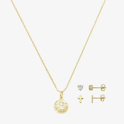 Gratitude & Grace Girls Cubic Zirconia 14K Gold Over Brass Angel Cross 3-pc. Jewelry Set