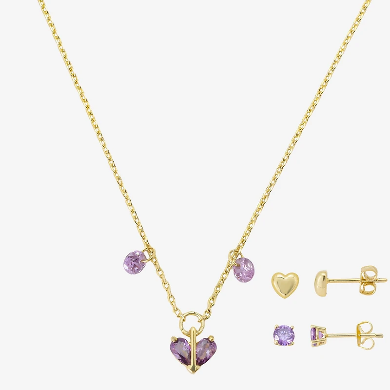 Gratitude & Grace Girls Purple Cubic Zirconia 14K Gold Over Brass Heart 3-pc. Jewelry Set