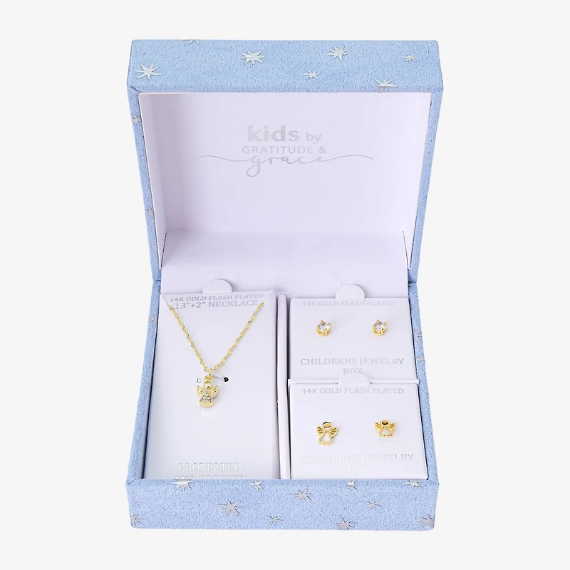 Gratitude & Grace Girls Cubic Zirconia 14K Gold Over Brass Angel 3-pc. Jewelry Set