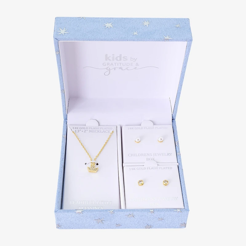 Gratitude & Grace Girls Cubic Zirconia 14K Gold Over Brass Crown 3-pc. Jewelry Set