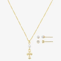 Gratitude & Grace Girls Cubic Zirconia 14K Gold Over Brass Cross 3-pc. Jewelry Set