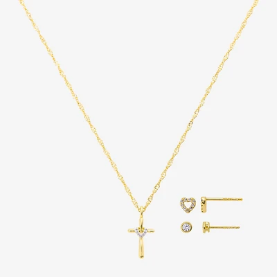 Gratitude & Grace Girls Cubic Zirconia 14K Gold Over Brass Cross Heart 3-pc. Jewelry Set
