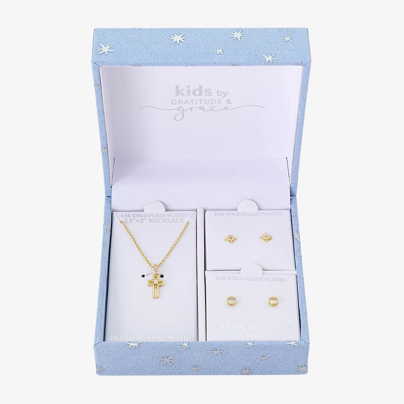Gratitude & Grace Girls Cubic Zirconia 14K Gold Over Brass Cross Star 3-pc. Jewelry Set