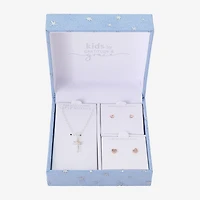 Gratitude & Grace Girls Cubic Zirconia 14K Gold Over Brass Pure Silver Over Brass Cross Heart 3-pc. Jewelry Set