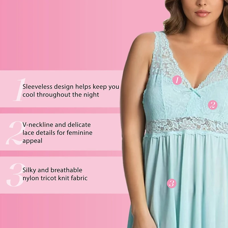 Exquisite Form Womens Plus Sleeveless V Neck Nightgown