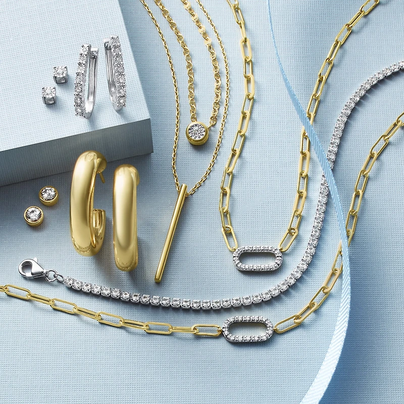 Yes, Please! Womens Lab Created White Sapphire 14K Gold Over Silver Sterling Silver Round 2 Pair Earring Set
