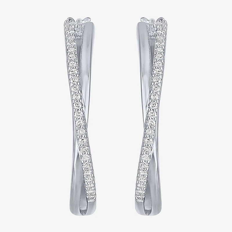 G-H, Si2-I1 Womens 1/4 CT. T.W. Lab Grown White Diamond Sterling Silver 28.2mm Round Hoop Earrings