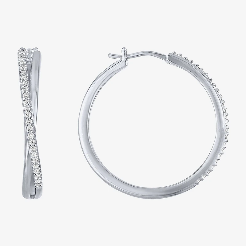 G-H, Si2-I1 Womens 1/4 CT. T.W. Lab Grown White Diamond Sterling Silver 28.2mm Round Hoop Earrings