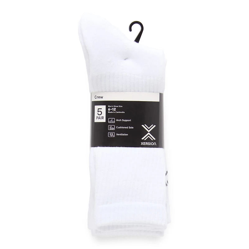 Xersion Running Mens 5 Pair Crew Socks