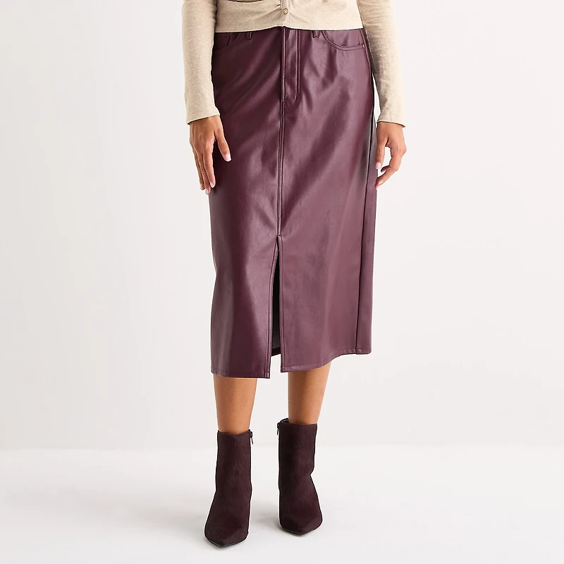 a.n.a Womens High Rise Long Faux Leather Pencil Skirt
