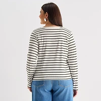 a.n.a Womens Plus Scoop Neck Long Sleeve T-Shirt