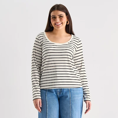 a.n.a Womens Plus Scoop Neck Long Sleeve T-Shirt