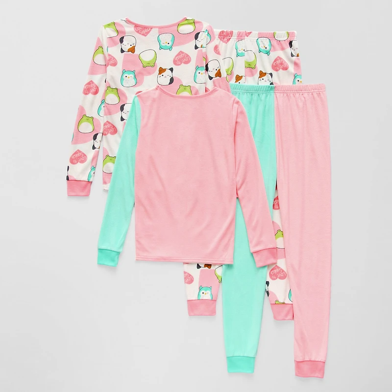 Little & Big Kid Girls Squishmallows Fleece Crew Neck Long Sleeve 4-pc. Pajama Set