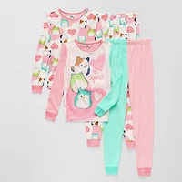Little & Big Kid Girls Squishmallows Fleece Crew Neck Long Sleeve 4-pc. Pajama Set