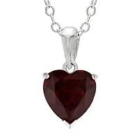 Heart-Shaped Genuine Garnet Sterling Silver Pendant Necklace