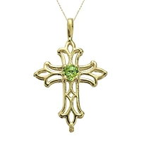 Genuine Peridot 10K Yellow Gold Cross Pendant Necklace