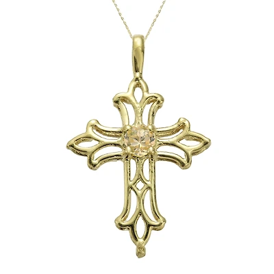 Genuine Citrine 10K Yellow Gold Cross Pendant Necklace