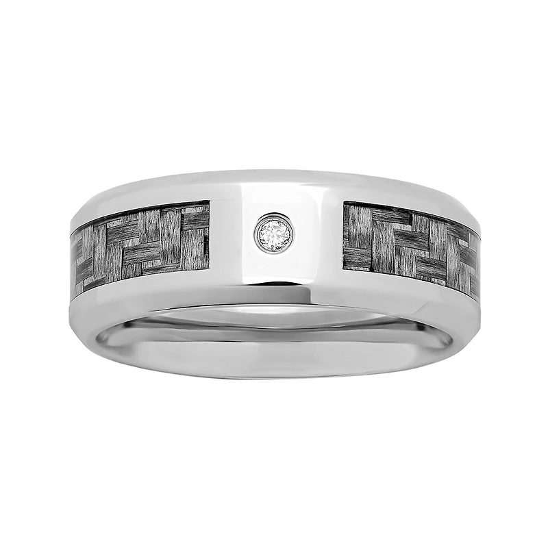 Personalized Mens Diamond-Accent 8mm Stainless Steel Wedding Band