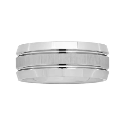 Personalized Mens 9mm Comfort Fit Tungsten Carbide Double Groove Wedding Band