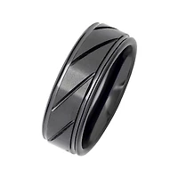 Personalized Mens 7mm Comfort Fit Diagonal Stripe Black Ceramic Wedding Band
