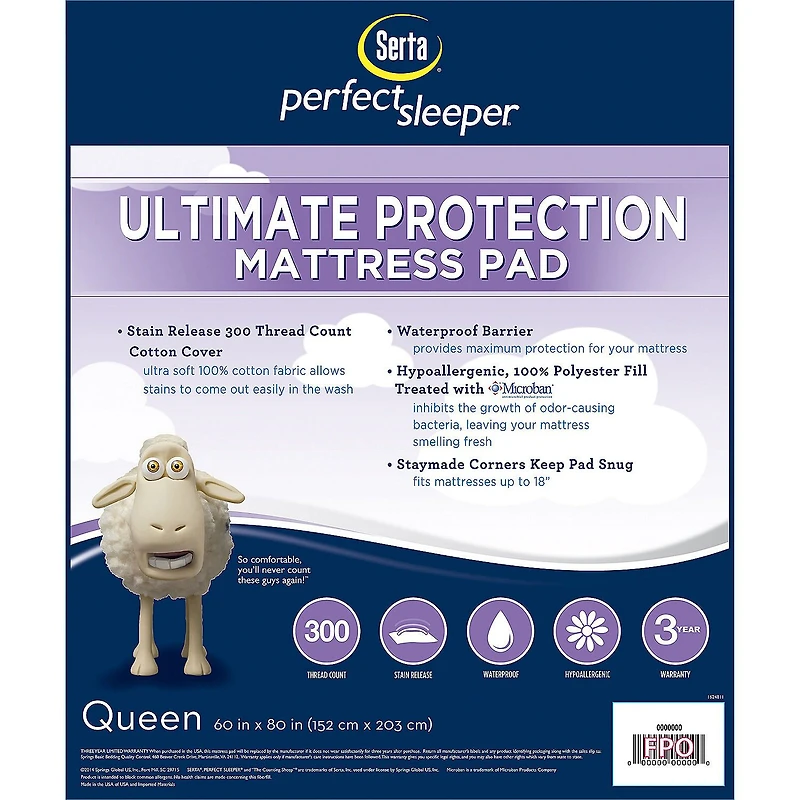 Serta® Perfect Sleeper® Microban® Ultimate Protection 300tc Mattress Pad
