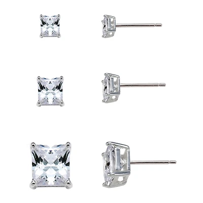  Sterling Silver Square Cubic Zirconia Earring Set    