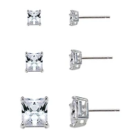 Sterling Silver Square Cubic Zirconia Earring Set    