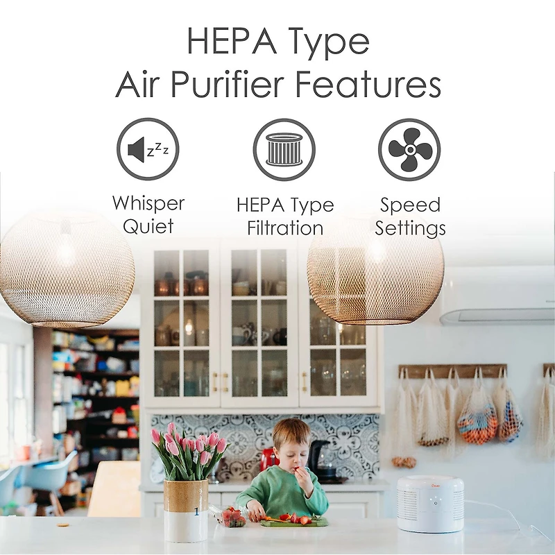 Crane HEPA Air Purifier , 300 Sq Ft. Coverage, Compact
