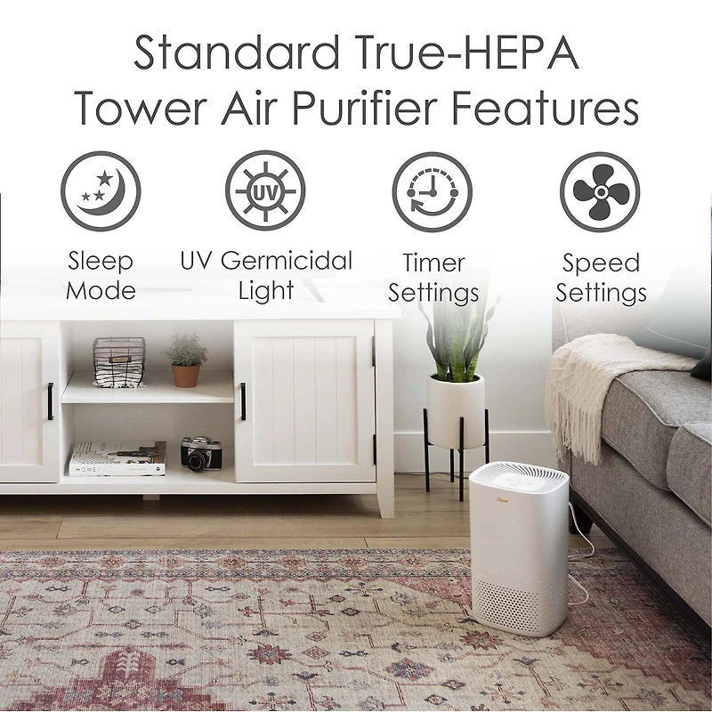 Crane True HEPA Air Purifier With Germicidal UV Light, 250 Sq Ft. Coverage, Standard