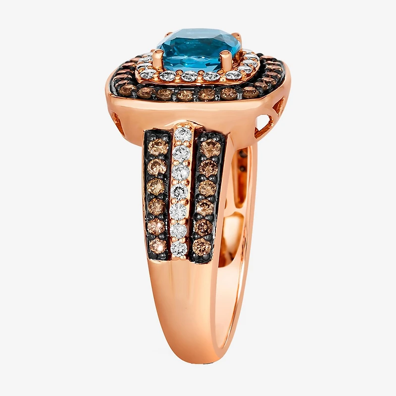 Le Vian® Ring featuring 1 CT. Deep Sea Blue Topaz™ 1/3 Nude Diamonds™ 1/2 Chocolate Diamonds® set 14K Strawberry Gold®