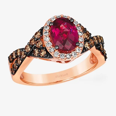 Le Vian® Ring featuring 1 1/2 CT. Raspberry Rhodolite® Chocolate Diamonds® 1/6 Nude Diamonds™ set 14K Strawberry Gold®