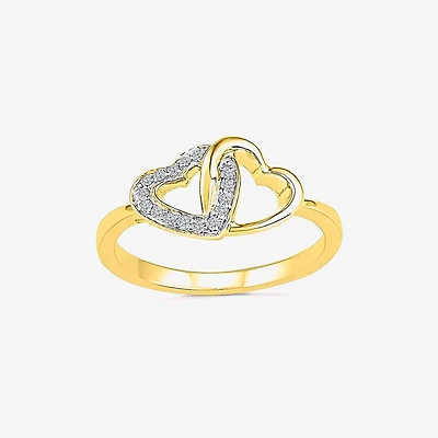 Womens Diamond Accent Natural White Diamond 10K Gold Heart Cocktail Ring