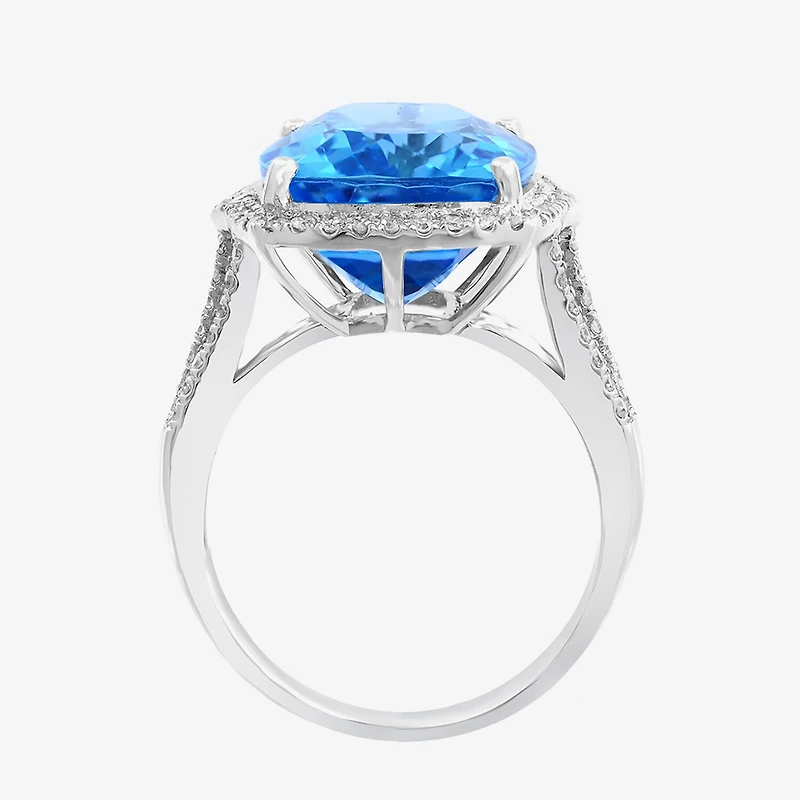 Effy Final Call Limited Quantities! Womens 3/8 CT. T.W. Genuine Blue Topaz 14K Gold Cushion Halo Cocktail Ring