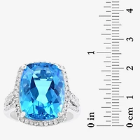 Effy Final Call Limited Quantities! Womens 3/8 CT. T.W. Genuine Blue Topaz 14K Gold Cushion Halo Cocktail Ring