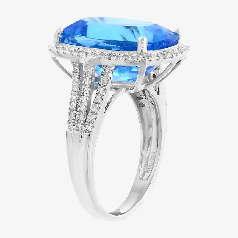 Effy Final Call Limited Quantities! Womens 3/8 CT. T.W. Genuine Blue Topaz 14K Gold Cushion Halo Cocktail Ring
