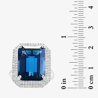 Effy Final Call Genuine Blue Topaz & 1/2 CT. T.W. Natural Diamond 14K White Gold Halo Cocktail Ring