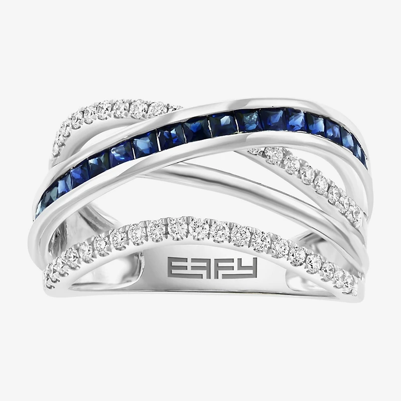 Effy Final Call Womens Genuine Blue Sapphire & 1/3 CT. T.W. Natural Diamond 14K White Gold Cocktail Ring