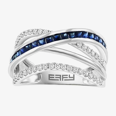 Effy Final Call  Womens Genuine Blue Sapphire & 1/3 CT. T.W. Natural Diamond 14K White Gold Cocktail Ring