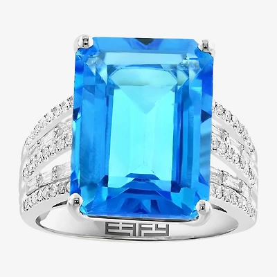 Effy Final Call Womens Genuine Blue Topaz & 3/8 CT. T.W. Natural Diamond 14K White Gold Cocktail Ring