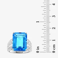 Effy Final Call Womens Genuine Blue Topaz & 3/8 CT. T.W. Natural Diamond 14K White Gold Cocktail Ring