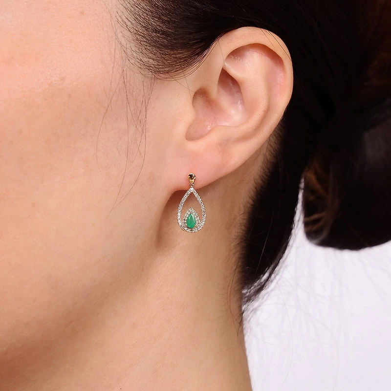 Womens 1/ CT. T.W. Genuine Green Emerald 10K Gold Drop Earrings