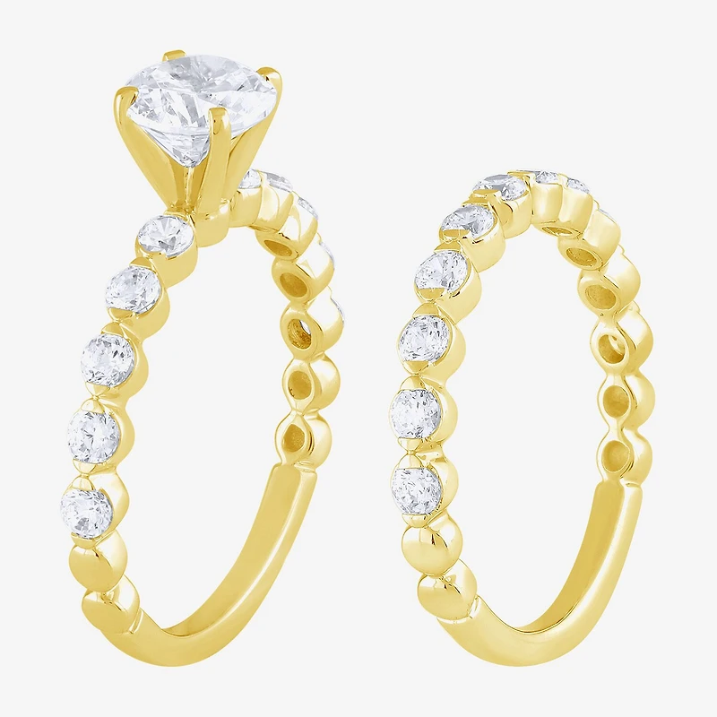 (G / Si2) Womens 2 CT. T.W. Lab Grown White Diamond 10K Gold Round Side Stone Bridal Set