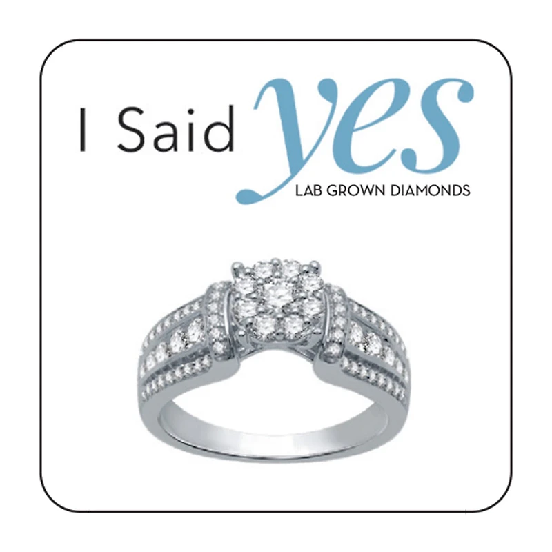I Said Yes (H-I / I1) Womens 3/4 CT. T.W. Lab Grown White Diamond Sterling Silver or 14K Gold Over Round Side Stone Engagement Ring