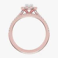 (G-H / Vs2-Si1) Womens 1 CT. T.W. Lab Grown White Diamond 10K Gold Oval Side Stone Halo Bridal Set