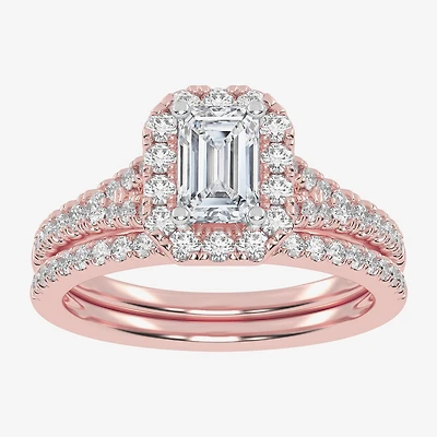 (G-H / Vs2-Si1) Womens 1 CT. T.W. Lab Grown White Diamond 10K Gold Side Stone Halo Bridal Set